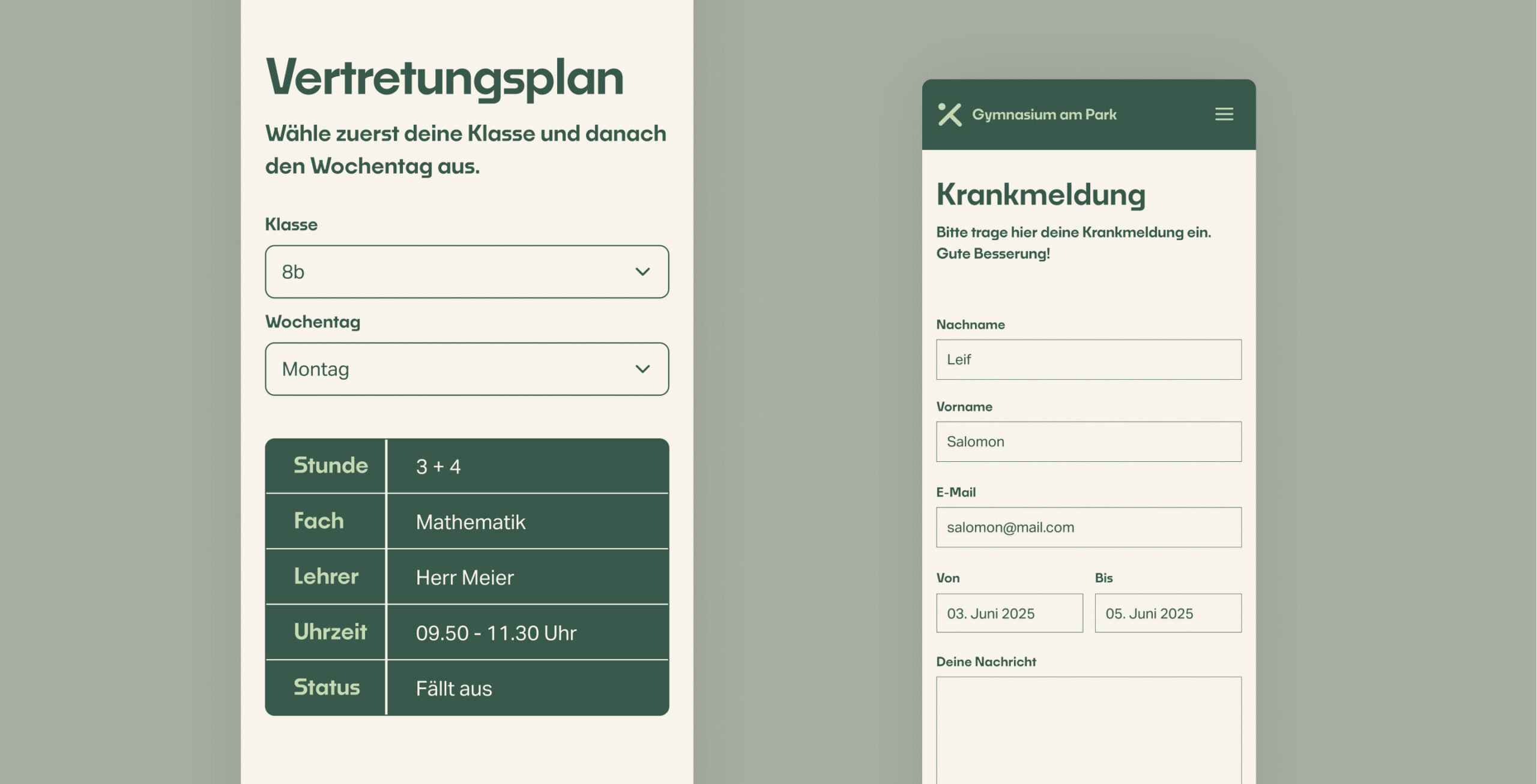 Ein Vertretungsplan, der im Hochformat dargestellt wird