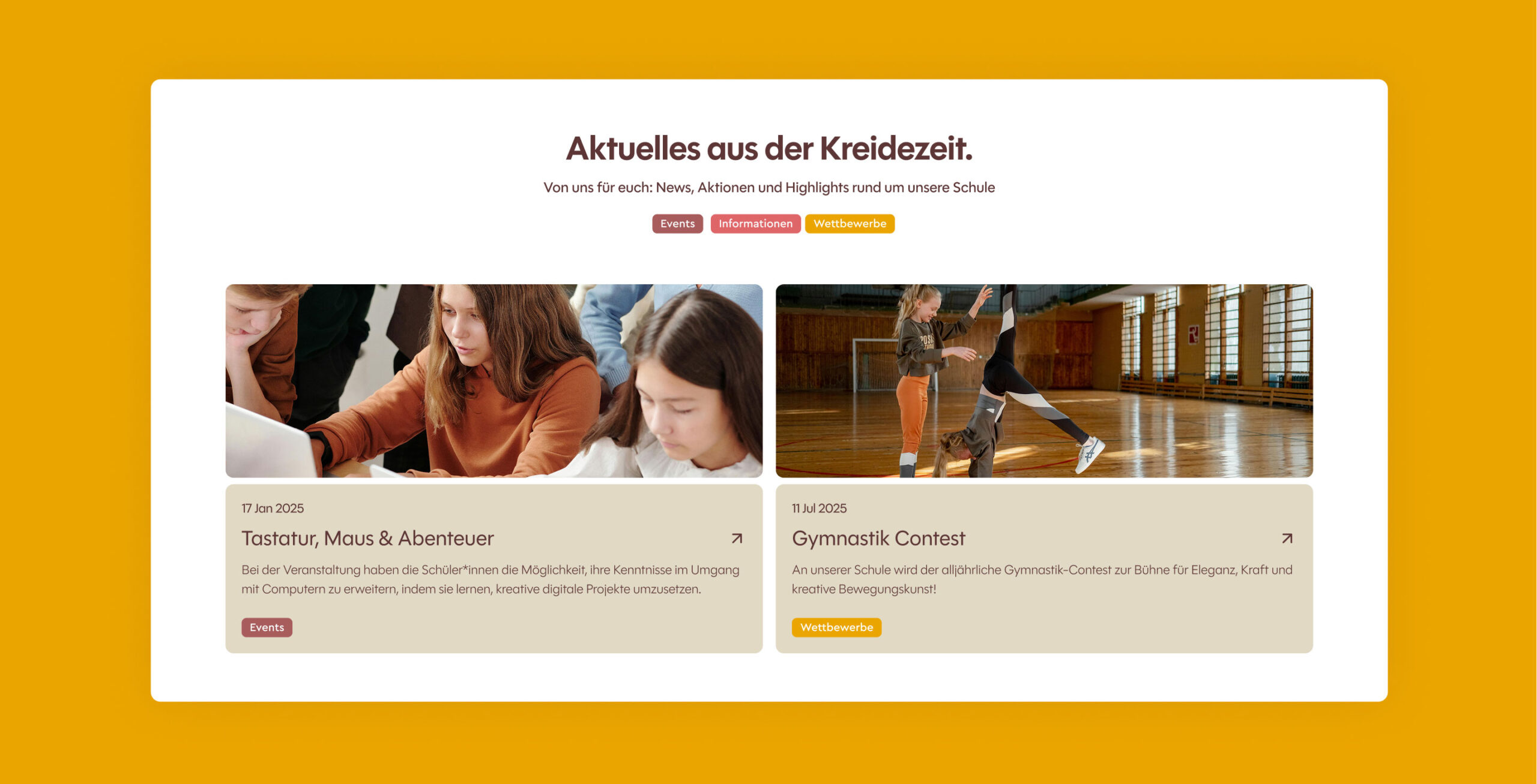 Eine Neuigkeiten oder blog Ansicht auf einer Schulwebsite