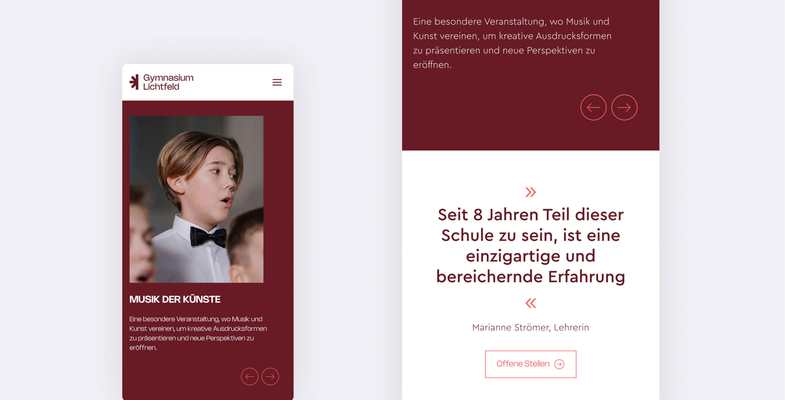 Veranstaltungsübersicht im Hochformat. Es geht um einen Chor. Darunter ist die Möglichkeit einer Bewerbung abgebildet