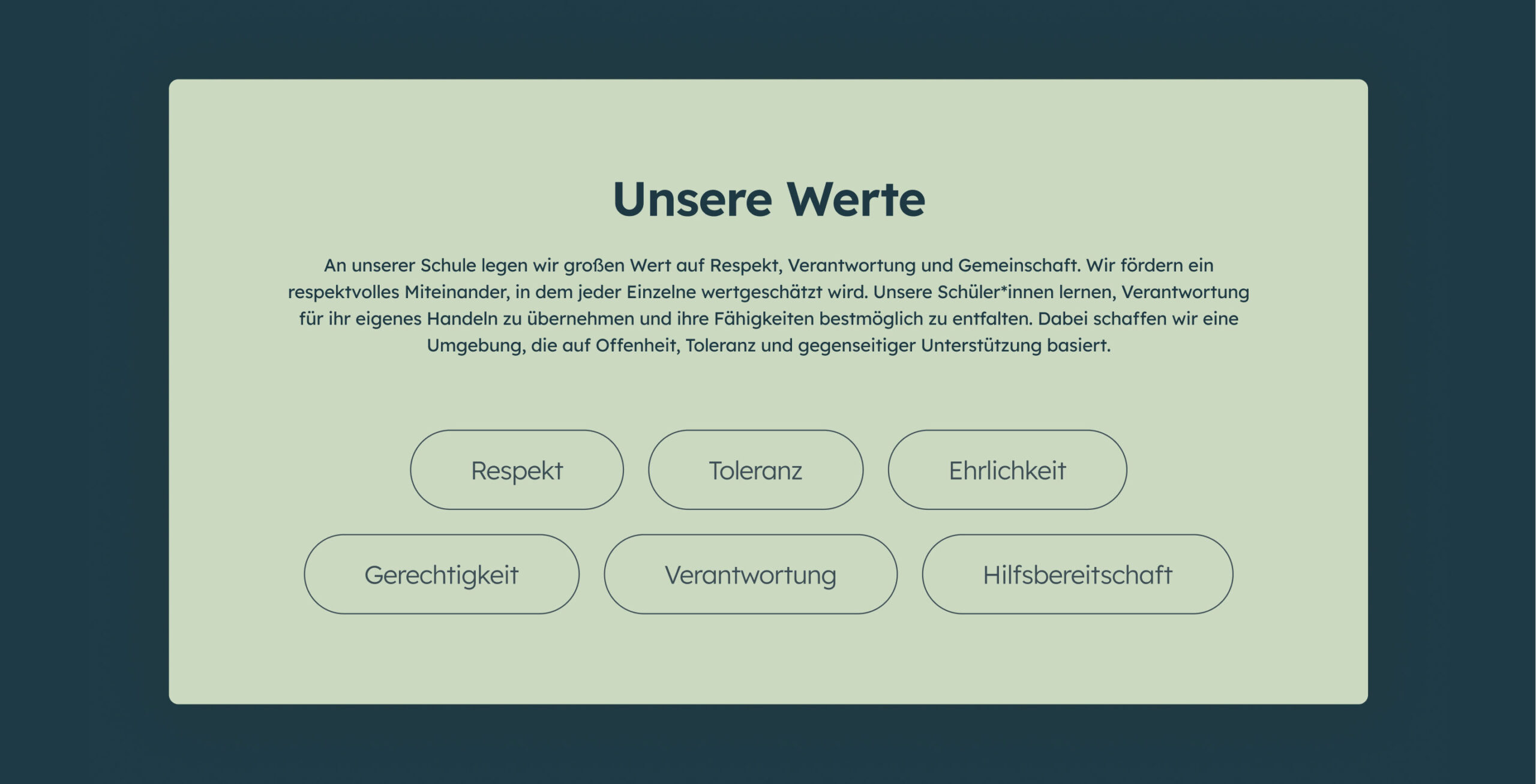 Eine Werteübersicht einer Schule wird dargestellt